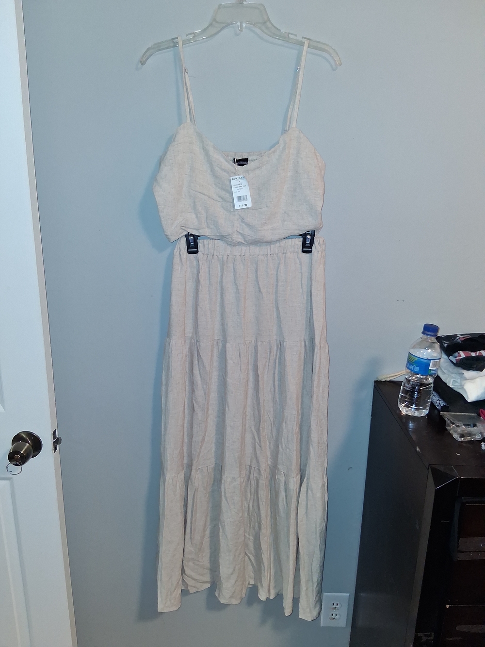 Beige Spaghetti Strap Tiered Maxi Dress